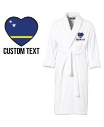 Curaçao Flag Heart Shape Embroidery Logo with Custom Text Embroidered Bathrobes